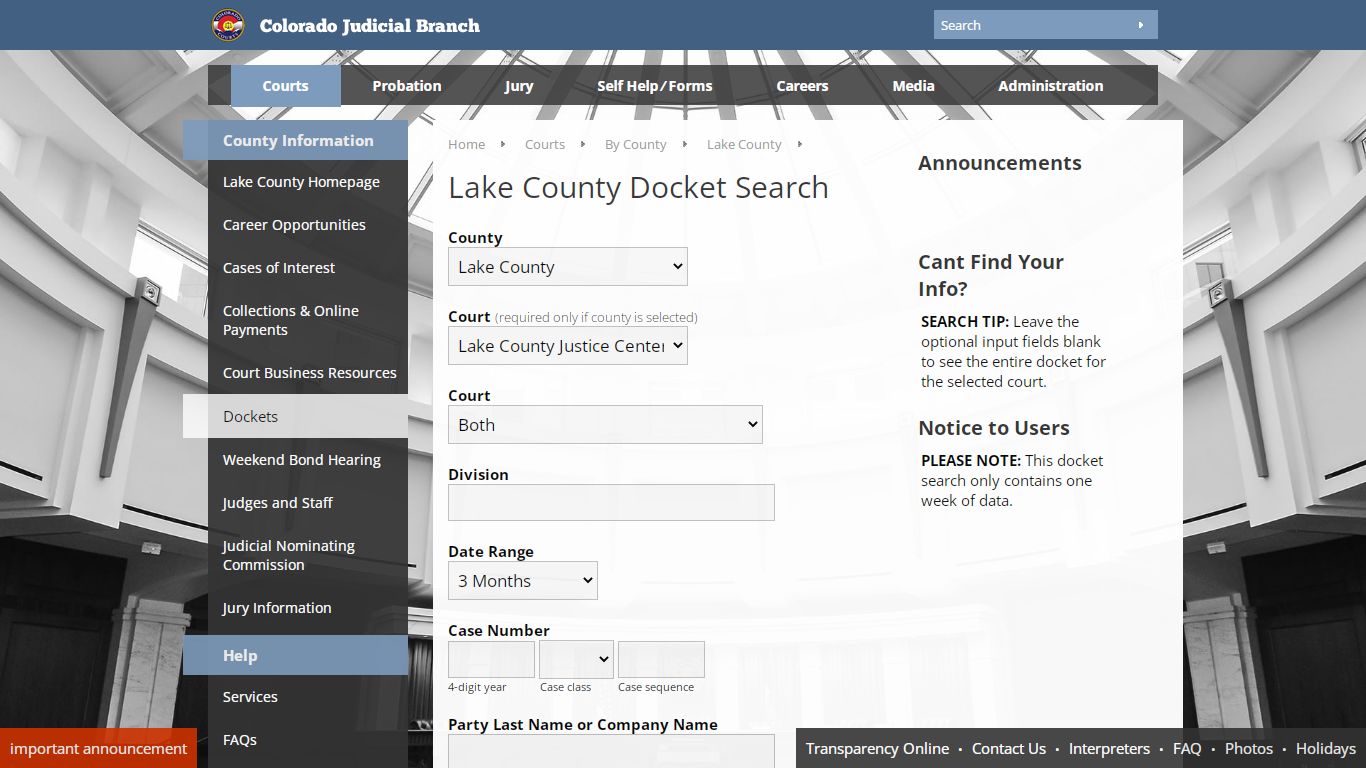 Colorado Judicial Branch - Lake County - Dockets